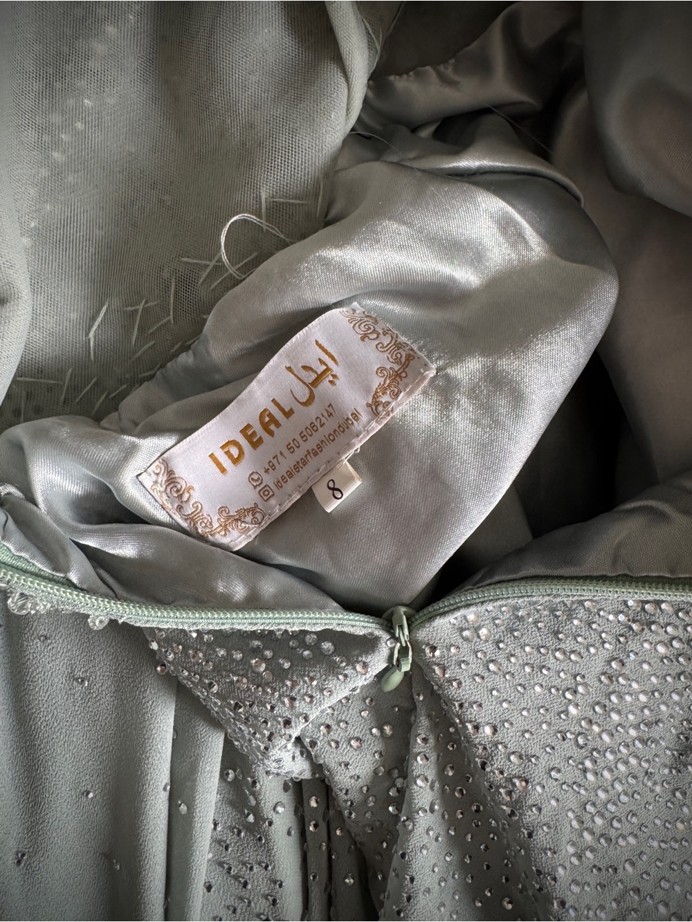 Dubai Elegant Sage Green Maxi Dress with Sparkle Detail - Picture 5 of 5